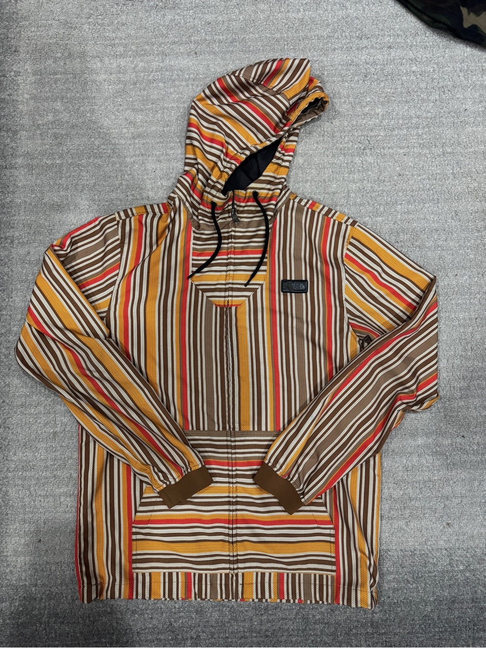 The North Face Striped Hooded Windbreaker in Brown, Yellow & Red